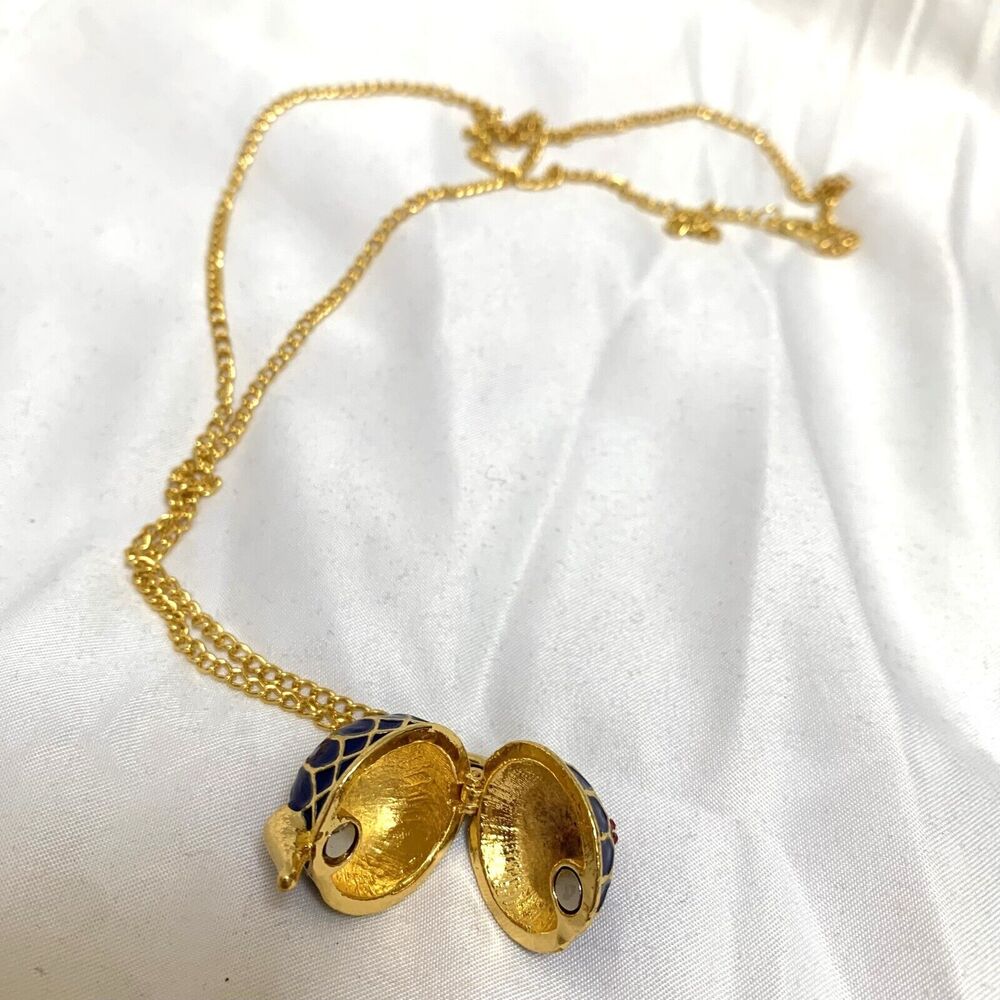 Cobalt Blue Enamel Painted Teapot Tea Pot Charm Pendant Yellow Gold-Tone - Picture 12 of 15